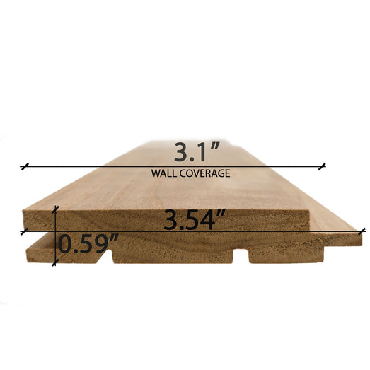 Thermo-Aspen paneling board cross-section with wall coverage and thickness dimensions marked on the profile