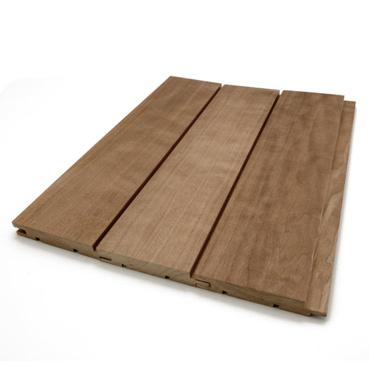 Three Thermo-Aspen tongue-and-groove paneling boards side by side, showing face grain and small gaps between boards