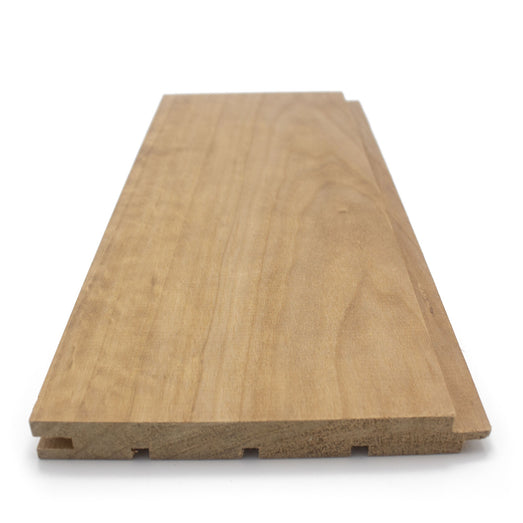 Thermo-Aspen 1x5 tongue-and-groove paneling board, end view showing the profile and back grooves with face grain