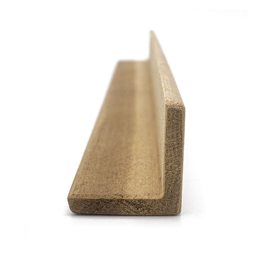 Thermo-Aspen 2x2 Outside Corner Trim piece, end view showing the L-shaped cross-section and cut end grain