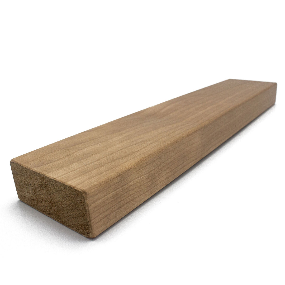 Thermo-Aspen 2x3 bench board at an angle, showing the end grain, wide face and long edge