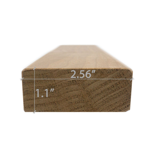 Thermo-Aspen 2x3 bench board cross-section with the width and thickness dimensions marked on the end