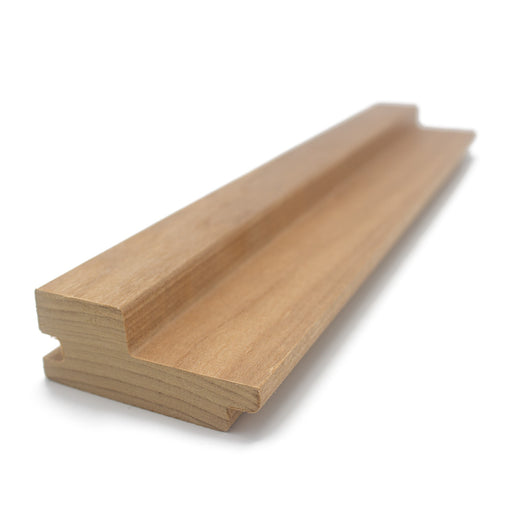 Thermo-Aspen 2x3 tongue-and-groove paneling board, angled view showing stepped face and groove edge