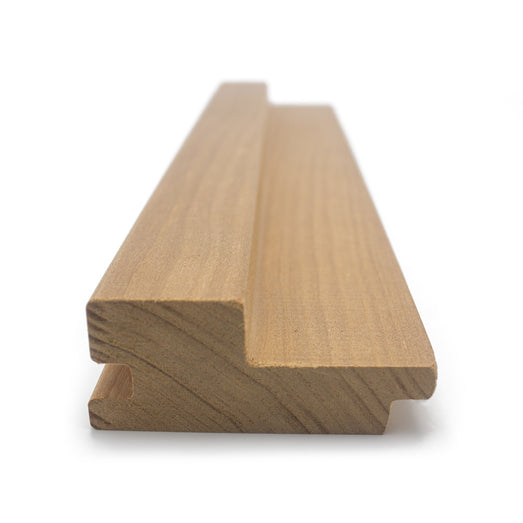 Thermo-Aspen 2x3 tongue-and-groove paneling board, close end view of stepped profile and groove