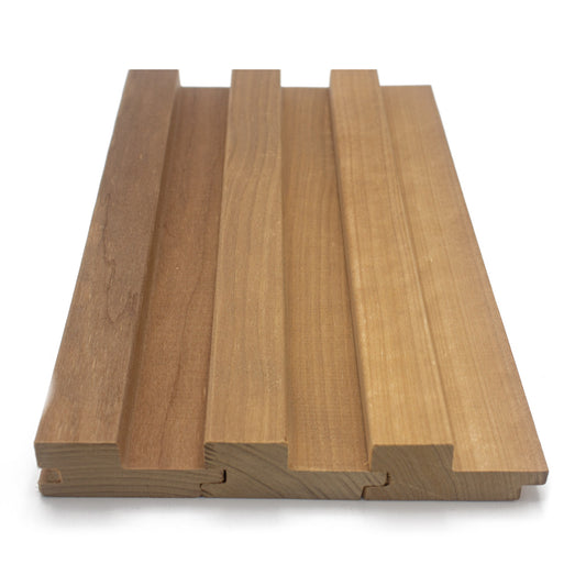 Thermo-Aspen 2x3 tongue-and-groove paneling, three boards joined, seen from above with face grain