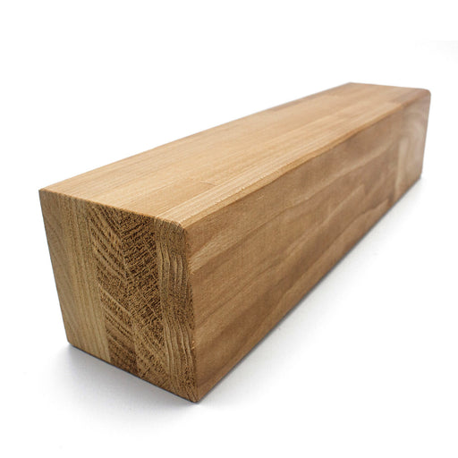 Thermo-Aspen 3x3 bench board, angled view of a square beam showing end grain and glued strips along the side