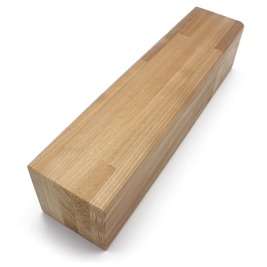 Thermo-Aspen 3x3 bench board, angled view of a lighter square beam with end grain and joined strips on top