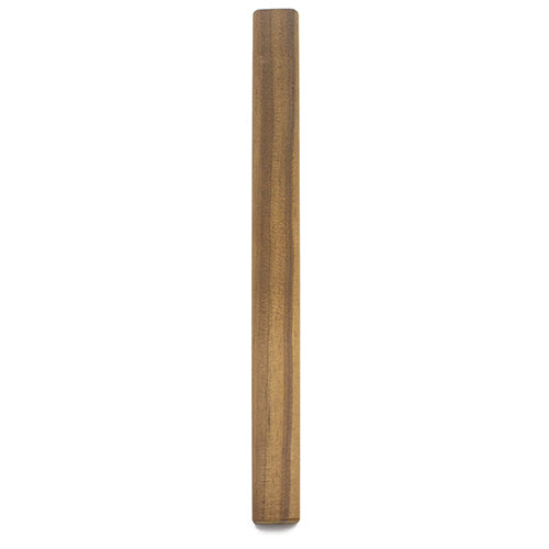 Thermo-Radiata Pine 1x1 Trim piece laid flat, top-down view of the long face grain with rounded ends