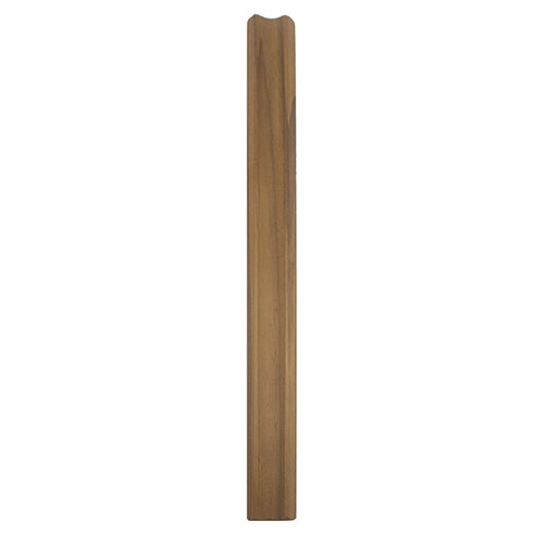 Thermo-Radiata Pine 1x2 Inside Corner Trim piece, top-down view of the face grain with a notched top end