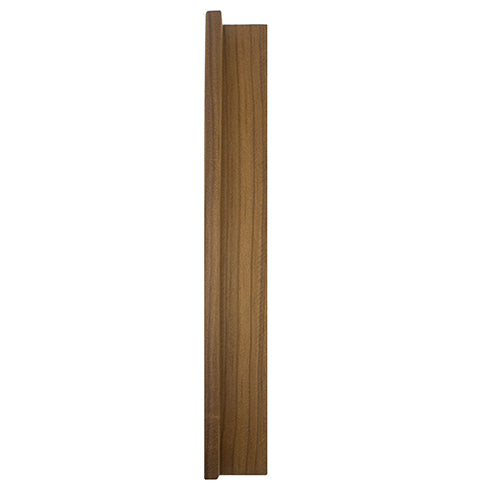 Thermo-Radiata Pine 1x2 Outside Corner Trim piece, top-down view of the face grain and raised edge on one side