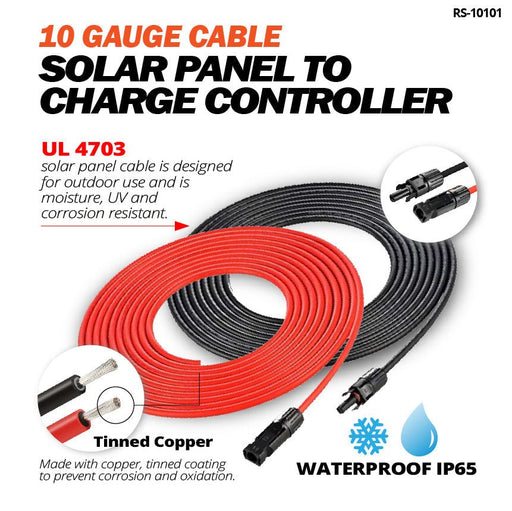 10 Gauge (10AWG) Cable Wire Connect Solar Panel to Charge Controller (Red & Black) | Choose Feet/Length - Topture