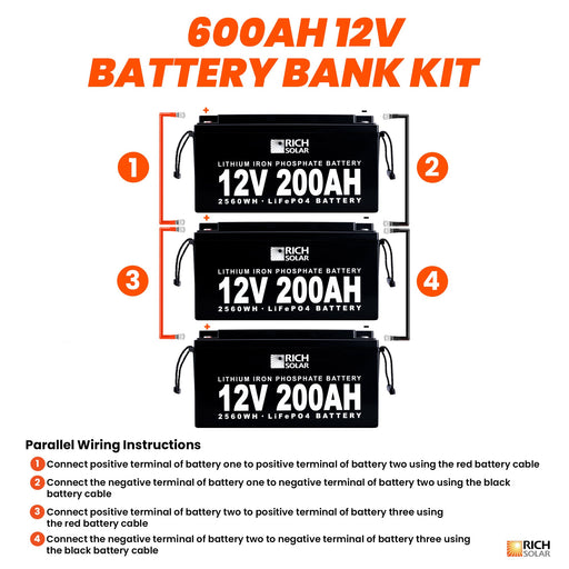12V - 600AH - 7.6kWh Lithium Battery Bank - Topture
