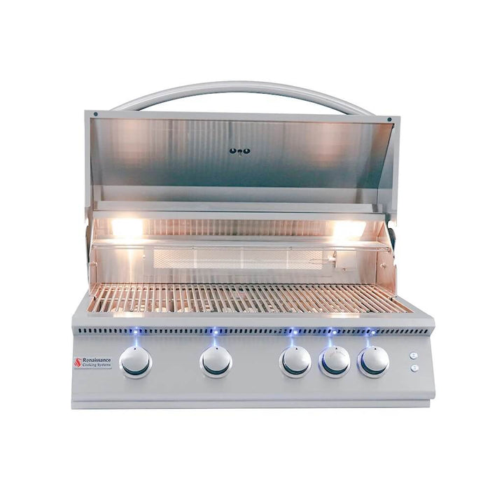 Renaissance Cooking Systems 32" Premier Built-In Grill w/ LED Lights and Back Burner RJC32AL Gas Grills Topture