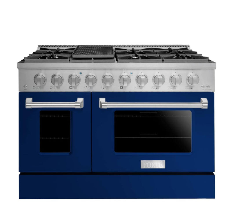 Forte 48 Inch Natural Gas, All Gas Double Oven Freestanding Range FGR488BBL Ranges Topture