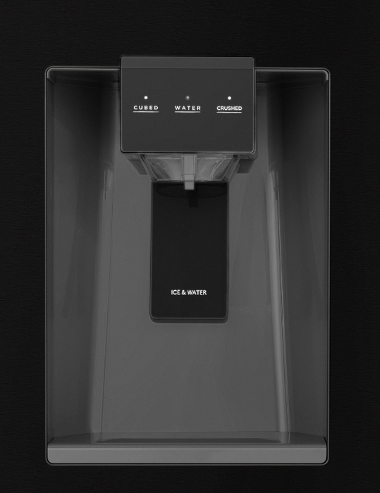 ZLINE Omega | 36" 21.6 cu. ft. 4-Door French Door Refrigerator with Water and Ice Dispenser and Water Filter in Fingerprint Resistant Black Stainless Steel