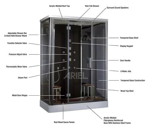 Ariel Platinum Ariel Platinum DZ956 Steam Shower in Brown/Black DZ956-Brown Steam Shower Topture