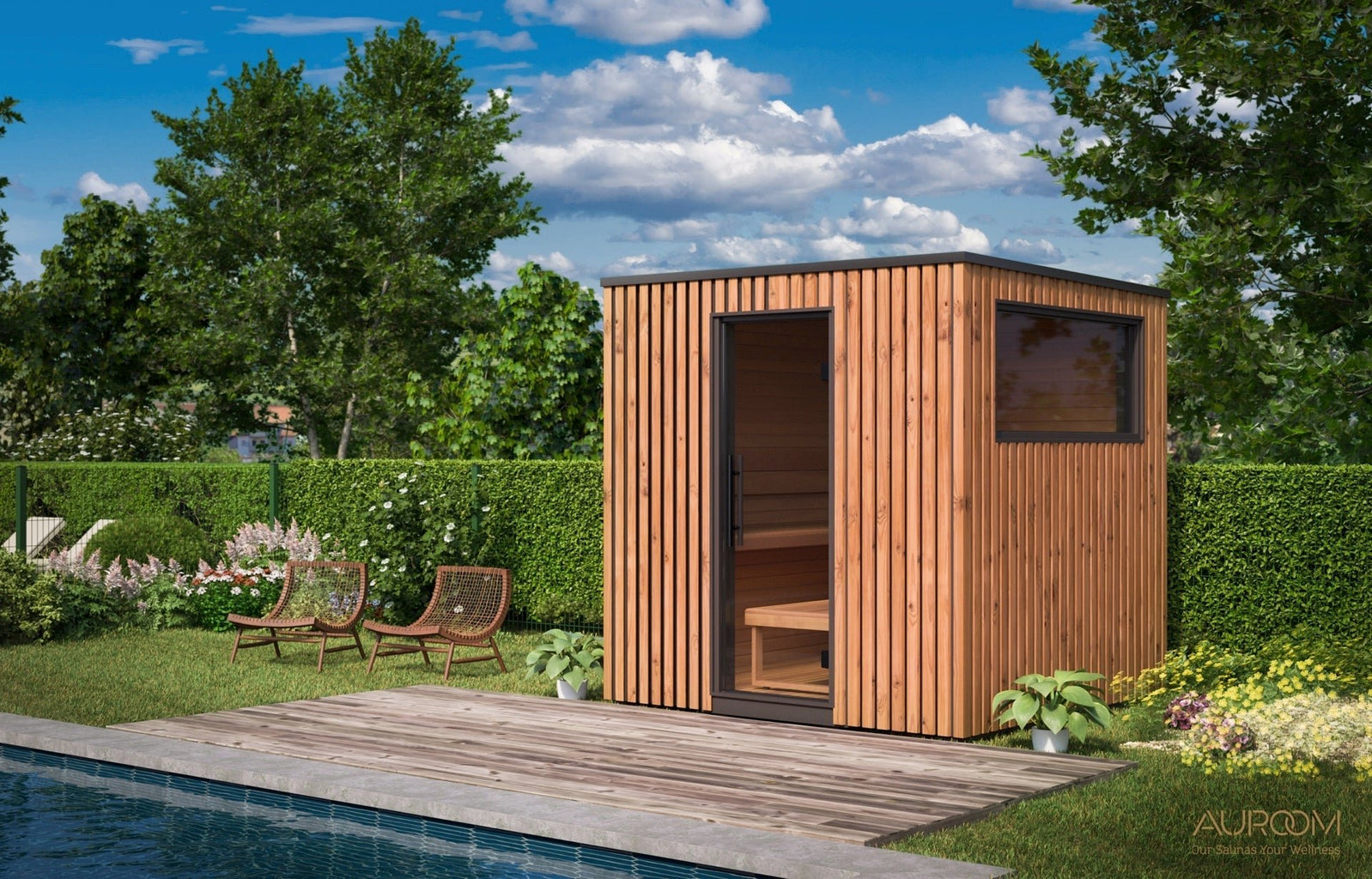 Auroom Saunas Auroom Garda 4-6 Person Outdoor Traditional Sauna GAR-TPINE-90X90R Traditional Sauna Topture
