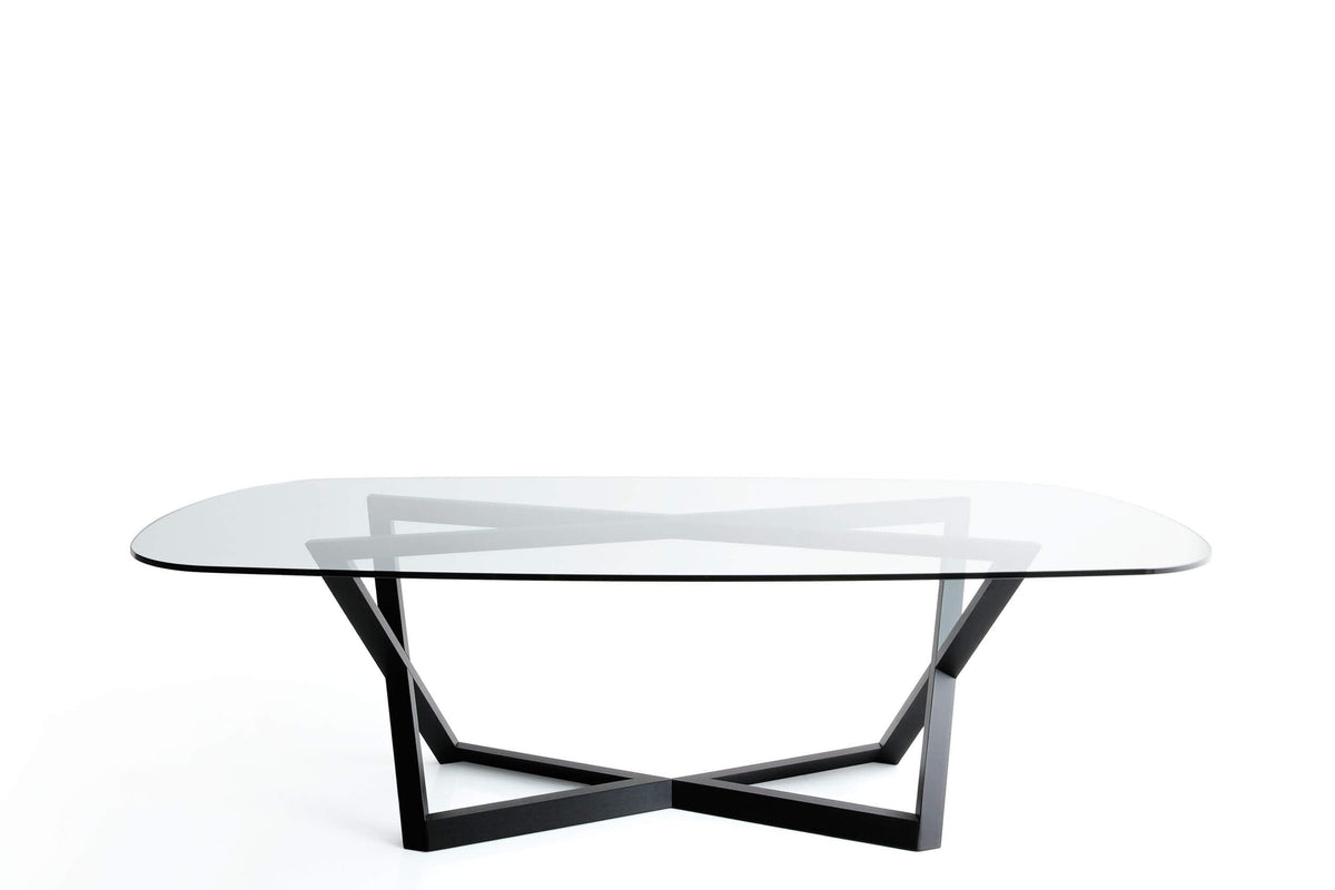 Belfast Oval Dining Table - Glass Top - Oakwood Base — Topture