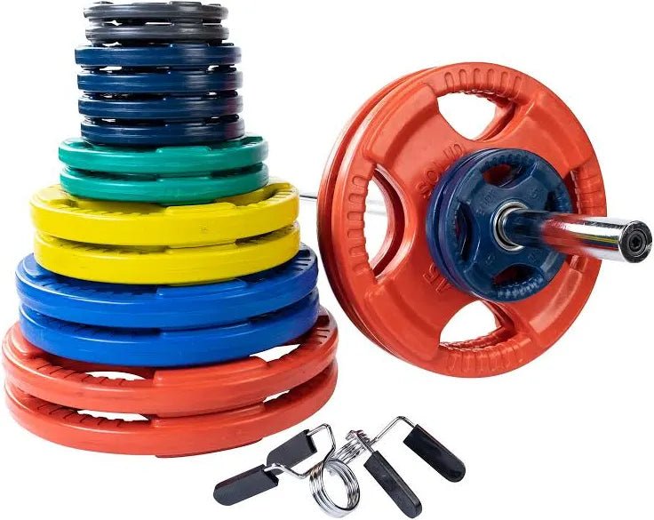 Body-Solid Tools Body-Solid ORCS Color Rubber Grip Olympic Weight Plates & Barbell Set ORC300S Weight Plate & Barbell Set Topture