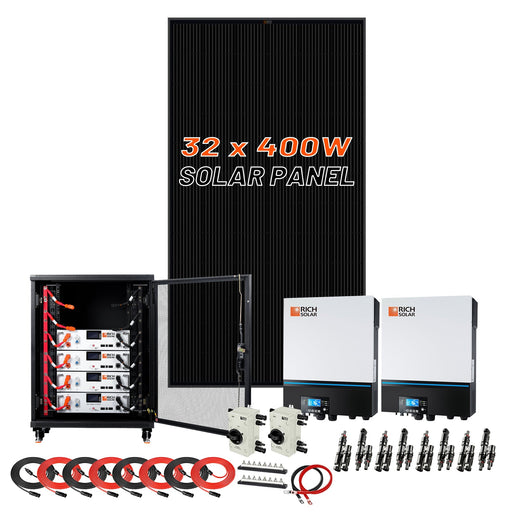 Complete Off-Grid Solar Kit | 13,000W 120/240V Output | 48VDC (19.2kWh Alpha 5 Server Lithium Iron Phosphate Battery) + 12,800 Watts of Solar PV - Topture
