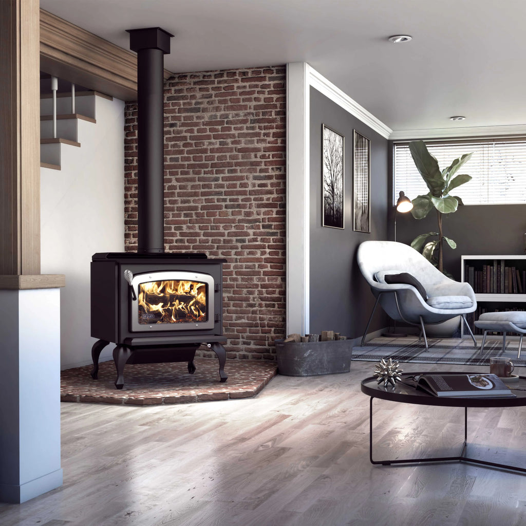 Drolet Drolet Escape 1800 on Legs - Bushed Nickel Door - Wood Stove | DB03112 DB03112 Wood Stoves Topture