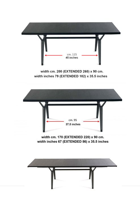 YumanMod Edward Dining Table Oakwood and Black Stained Steel Extendable BR01.06.01 Dining Tables Topture