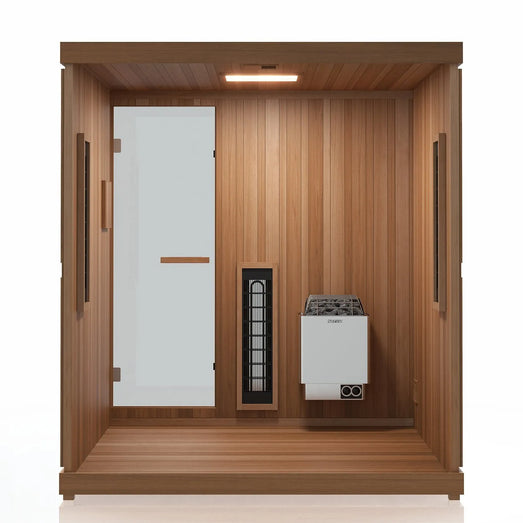Finnmark FD-5 Trinity XL Infrared & Steam Sauna Combo - 4-Person Home Sauna with Infrared and Traditional Sauna Heater - Topture