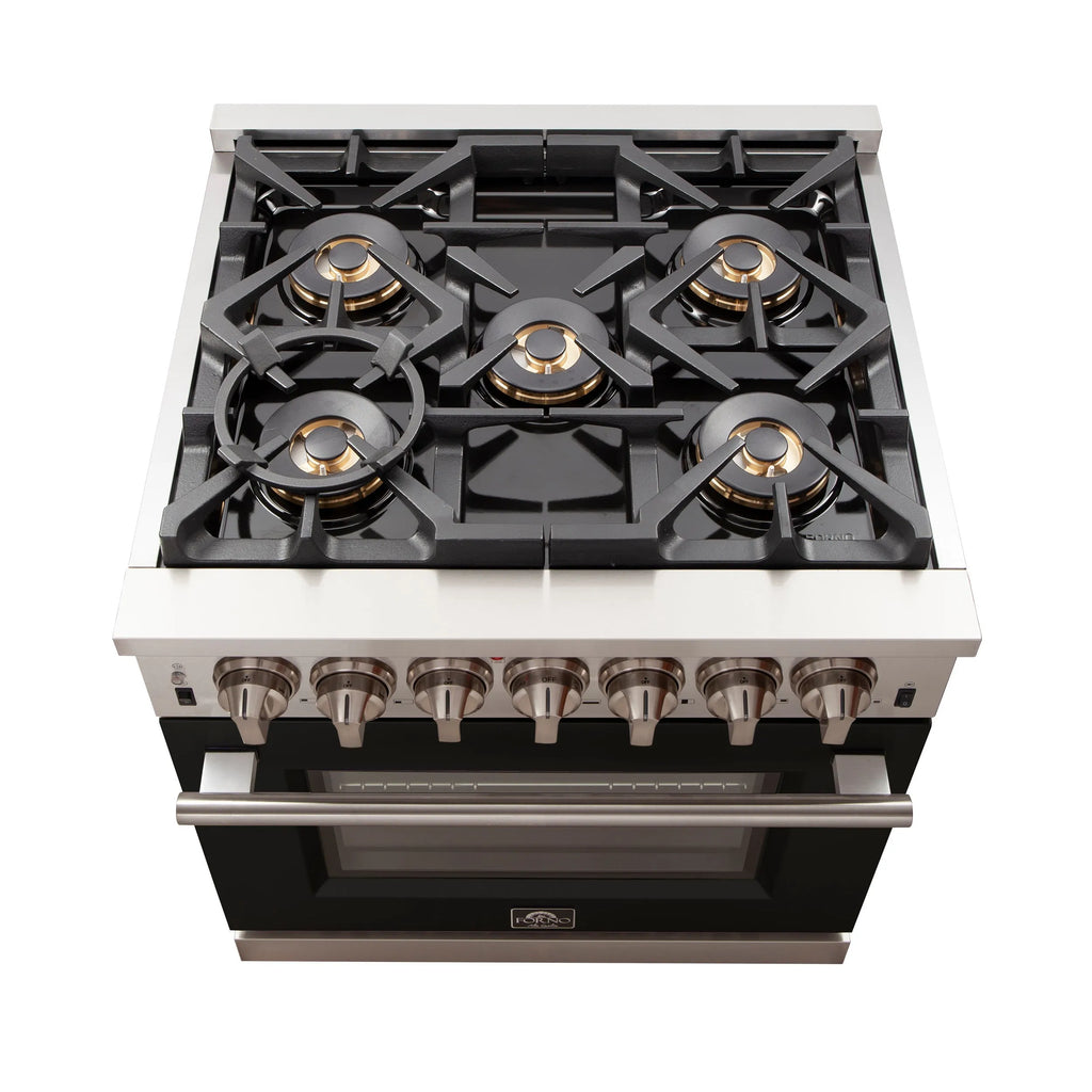 Forno FORNO Capriasca - Titanium Professional 30" Freestanding Door Gas Range FFSGS6260-30BLK Ranges Topture