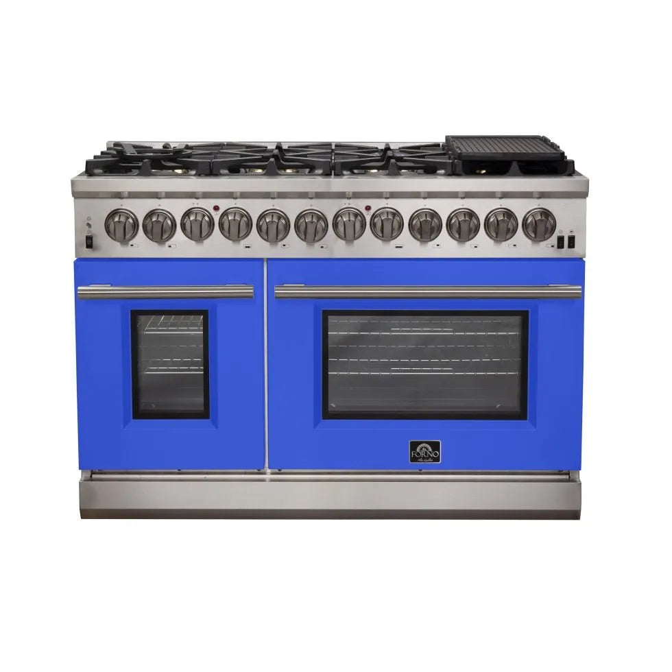 Forno Forno Capriasca - Titanium Professional 48" Freestanding Dual Fuel Electric 240V Door Oven Range FFSGS6187-48BLU Ranges Topture