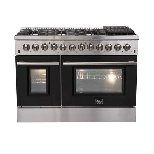 Forno Forno Galiano - Gold Professional 48" Freestanding Dual Fuel 240V Electric Red Door Oven Range FFSGS6156-48BLK Ranges Topture