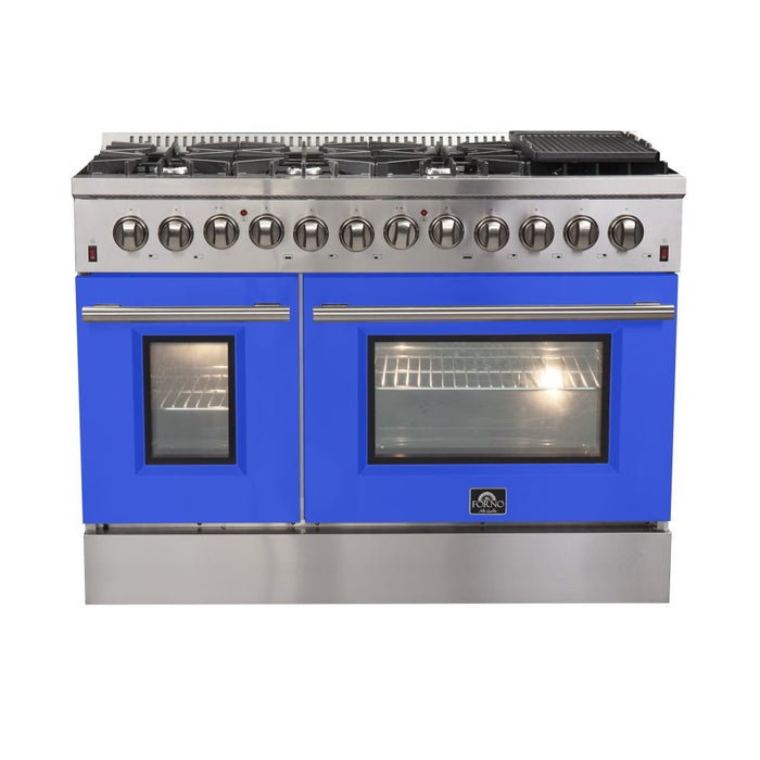 Forno Forno Galiano - Gold Professional 48" Freestanding Dual Fuel 240V Electric Red Door Oven Range FFSGS6156-48BLU Ranges Topture