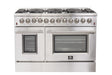 Forno Forno Galiano - Gold Professional 48" Freestanding Dual Fuel 240V Electric Red Door Oven Range FFSGS6156-48BLU Ranges Topture