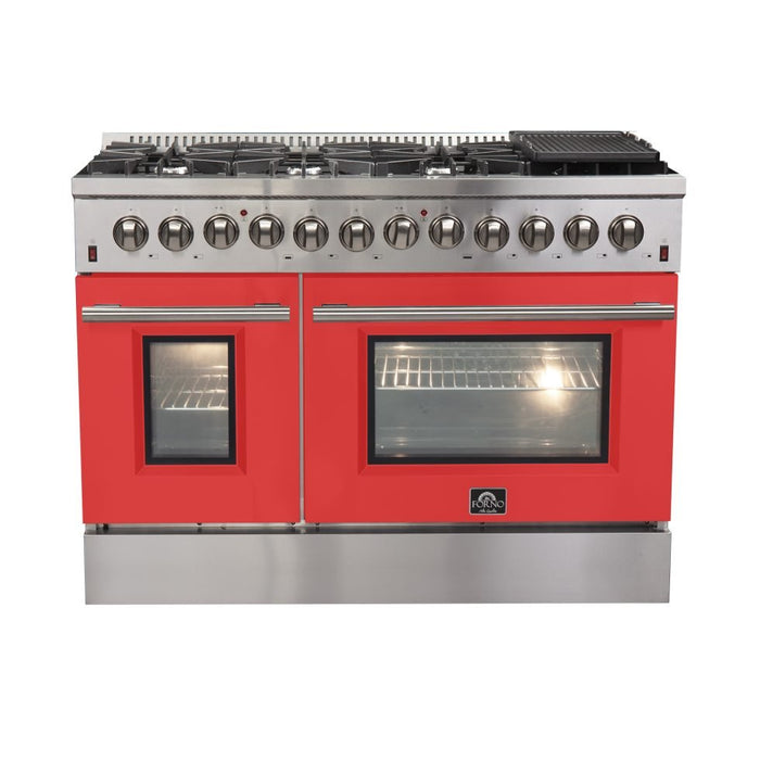 Forno Forno Galiano - Gold Professional 48" Freestanding Dual Fuel 240V Electric Red Door Oven Range FFSGS6156-48RED Ranges Topture
