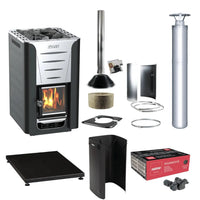 Harvia PRO 20 24kW Wood Burning Sauna Stove Kit w/ Chimney, Sheath, Floor Protection and Stones - Topture