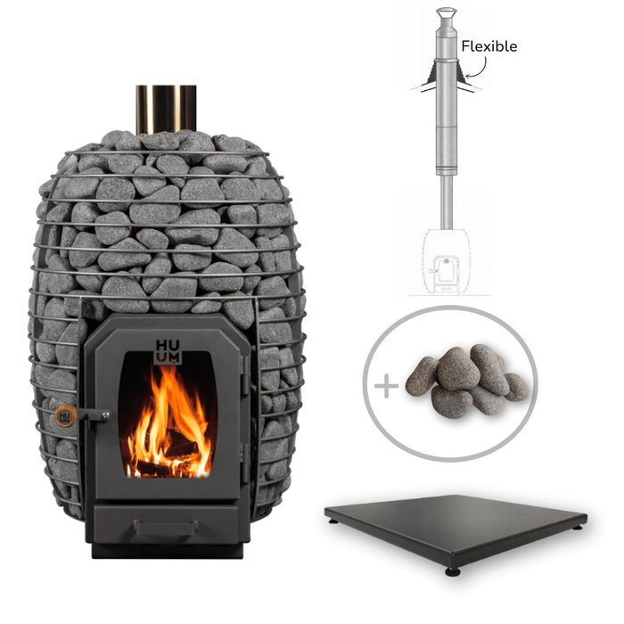 HUUM HIVE 17kW Wood Burning Sauna Stove Package w/ Thru-Roof Chimney and Stones and Floor Protection - Topture