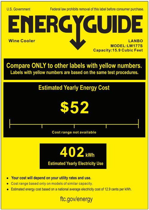 Lanbo Lanbo 171 Bottle Single Zone Wine Cooler LW177S LW177S Wine Refrigerators Topture