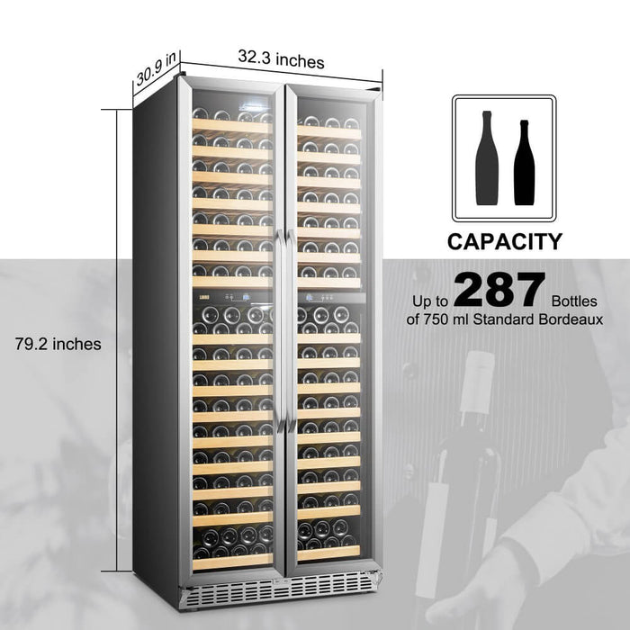 Lanbo Lanbo 287 Bottle Black Dual Zone Wine Cooler French Doors LW328DD LW328DD Wine Refrigerators Topture