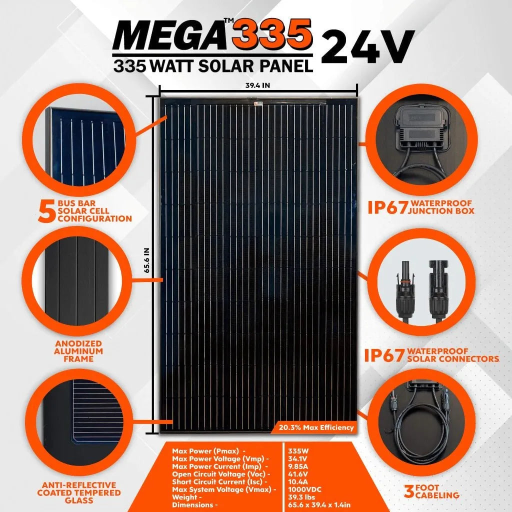 MEGA 335 Watt Monocrystalline Solar Panel | High Efficiency | Best Panel for On-Grid and Off-Grid - Topture