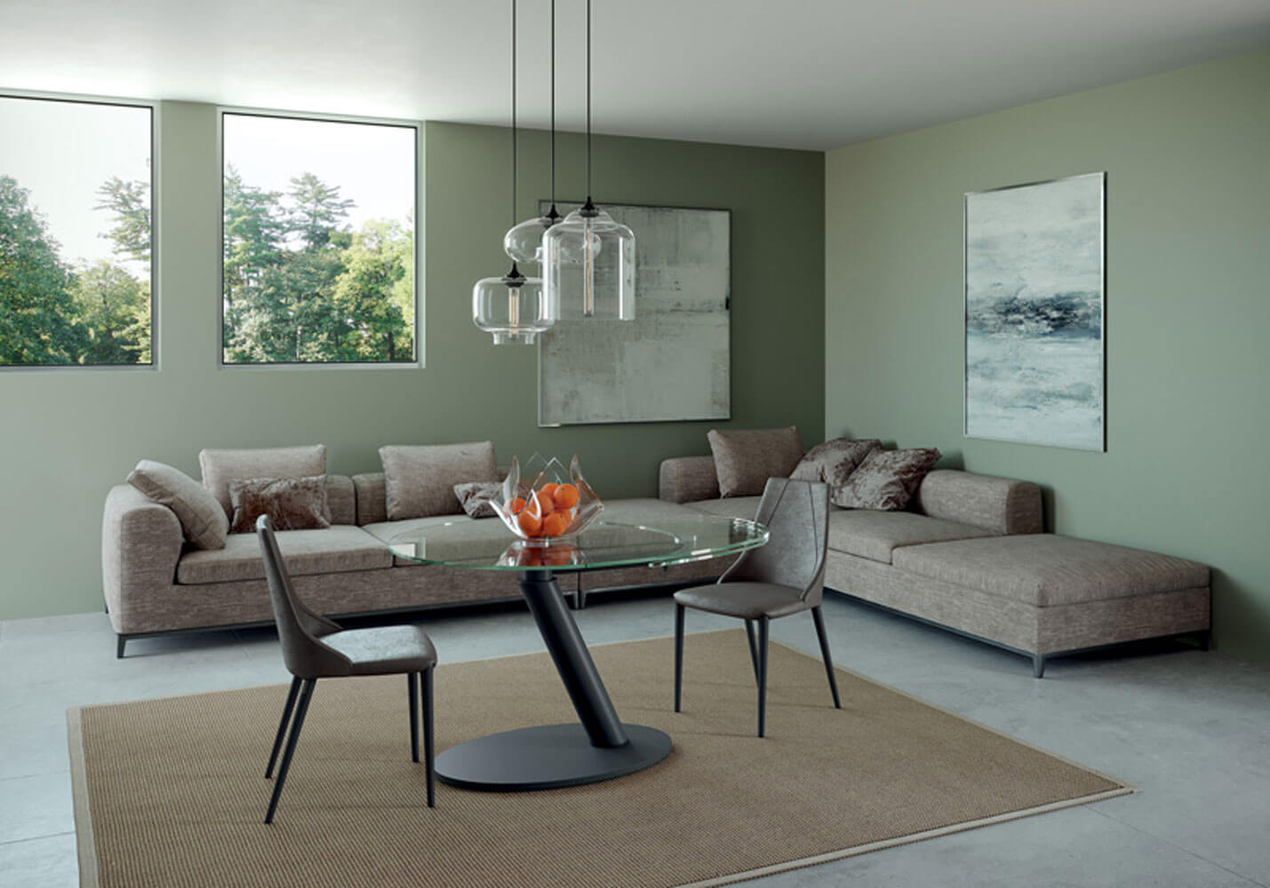 YumanMod Onda Extendable Oval Dining Table 39 x 53 - Graphite Metal Base Glass Top OZ01.07.02 Dining Tables Topture