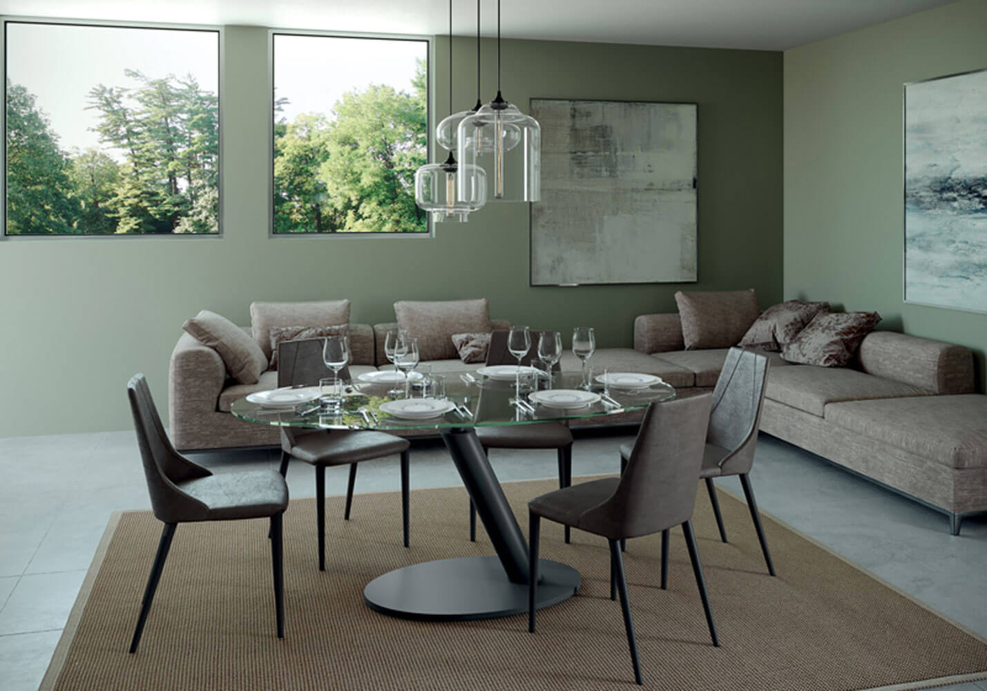 YumanMod Onda Extendable Oval Dining Table 39 x 53 - Graphite Metal Base Glass Top OZ01.07.02 Dining Tables Topture