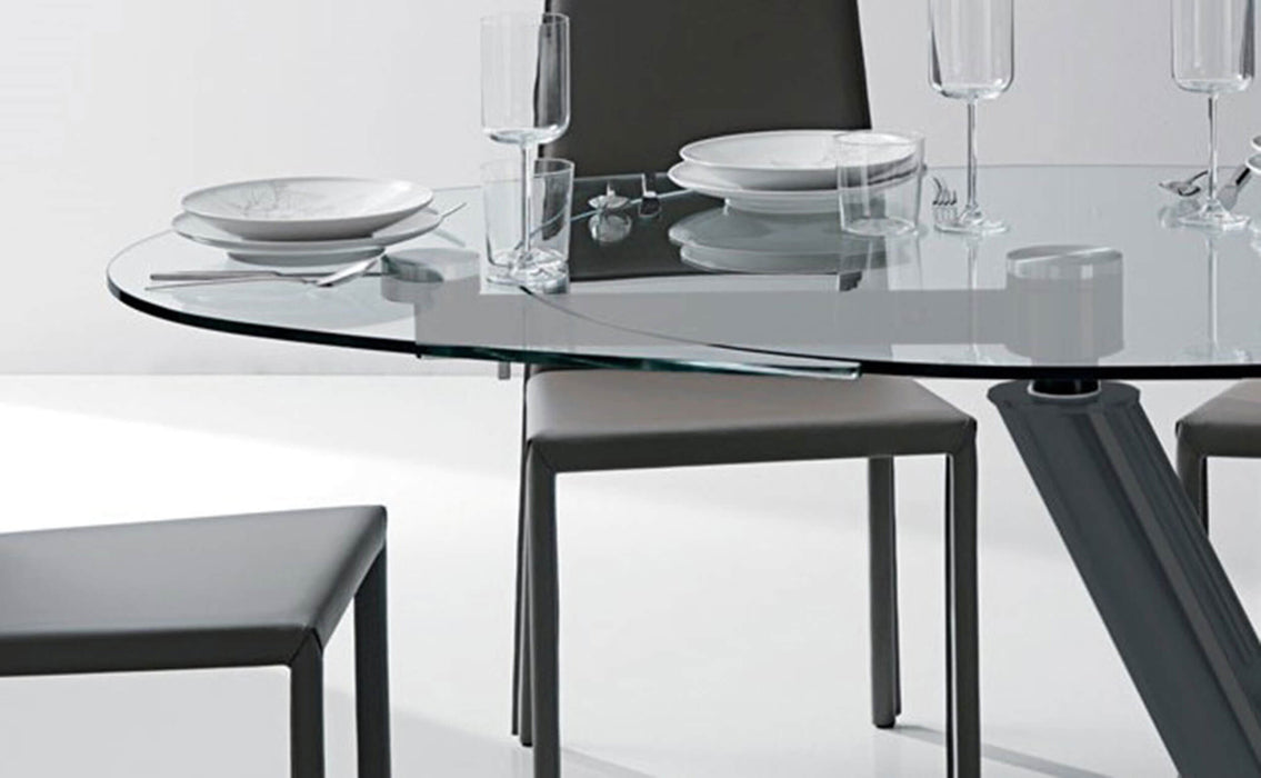 YumanMod Onda Extendable Oval Dining Table 39 x 53 - Graphite Metal Base Glass Top OZ01.07.02 Dining Tables Topture