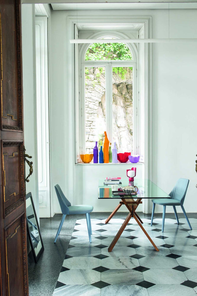 YumanMod Portland - Walnut and Clear Glass Top BR01.05.01 Dining Tables Topture