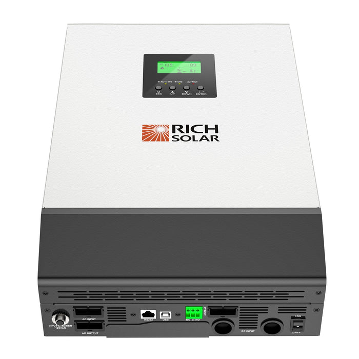 RICH SOLAR Hybrid Off-Grid Inverter | 2400W 24V 120A Output + 2.4kW Solar Input | 80A MPPT Charge Controller (Grid Feedback Optional) - Topture