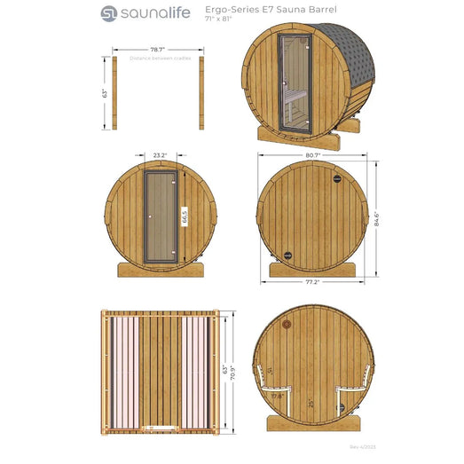 Sauna Life SaunaLife 4 Person 6' Long Barrel Sauna | Ergo Model E7 SL-MODELE7W Barrel Sauna Topture