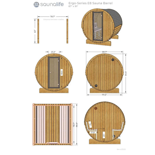 Sauna Life SaunaLife 6 Person 7' Long Barrel Sauna | Ergo Model E8 SL-MODELE8G Barrel Sauna Topture
