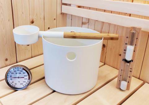 Sauna Life SaunaLife Bucket, Ladle, Timer and Thermometer | Sauna Accessory Package Spa Set 2W Sauna Accessories Topture