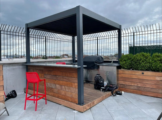Bon Pergola Villa Pergola - 10x10 ft. Aluminum Motorized Louver Pergola with Lighting VP-3325-BK Pergolas Topture