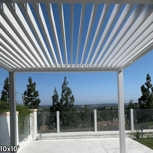 Bon Pergola Villa Pergola - 10x13 ft. Aluminum Motorized Louver Pergola with Lighting VP-4325-BK Pergolas Topture