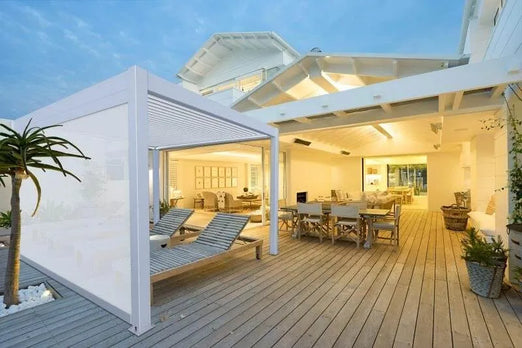 Bon Pergola Villa Pergola - 10x13 ft. Aluminum Motorized Louver Pergola with Lighting VP-4325-WH Pergolas Topture