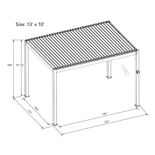 Bon Pergola Villa Pergola - 10x13 ft. Aluminum Motorized Louver Pergola with Lighting VP-4325-WH Pergolas Topture